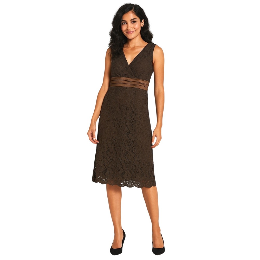 Isaac Mizrahi For Target Womens Floral Brown Lace  Dress Sleeveless Size Medium